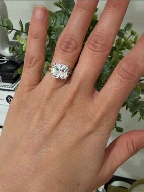 Silver Solitaire Cushion-Cut CZ Engagement Ring